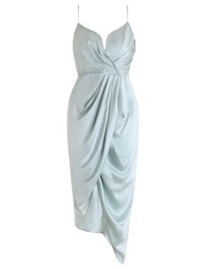 Zimmermann Light Blue Sueded Silk Plunge Drape Midi Dress
